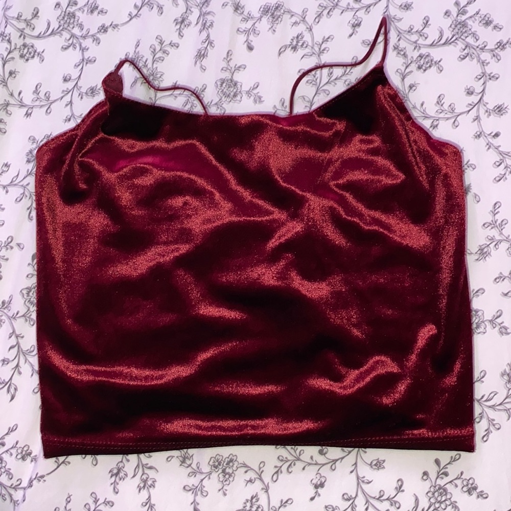 Red velvet cropped tank with open back